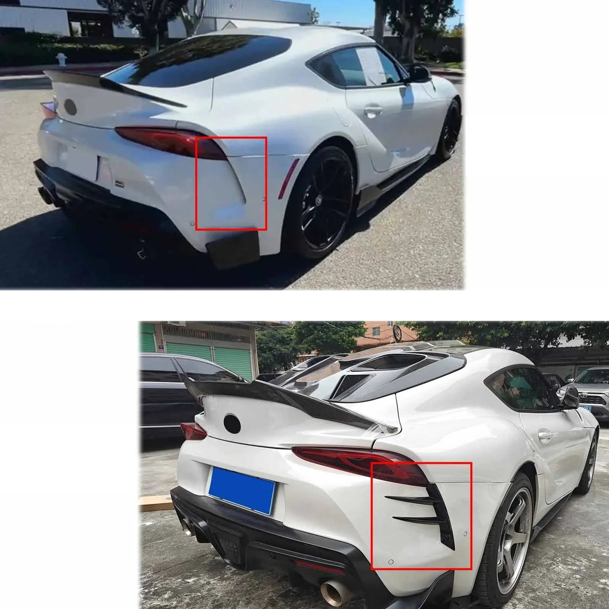 2020-2024 Toyota GR Supra A90/A91 Rear Bumper Canards (Pair) — ABS, Gloss Black or Carbon-Print