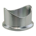 Universal 50mm aluminum weld-on blow-off valve flange, front view showing the saddle-cut base