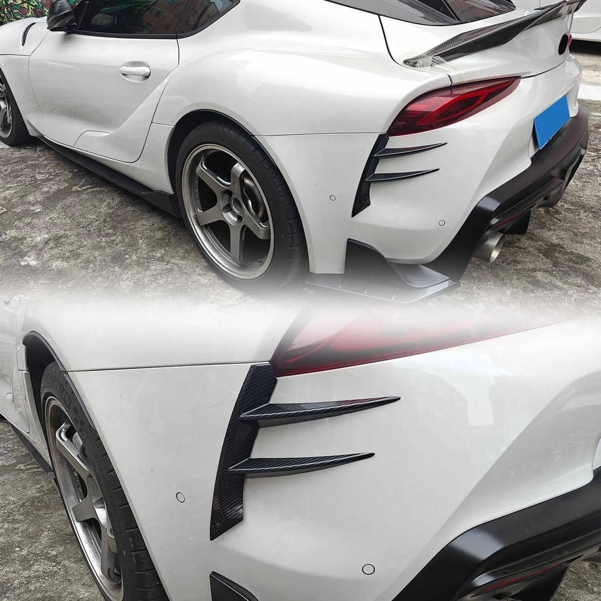 2020-2024 Toyota GR Supra A90/A91 Rear Bumper Canards (Pair) — ABS, Gloss Black or Carbon-Print