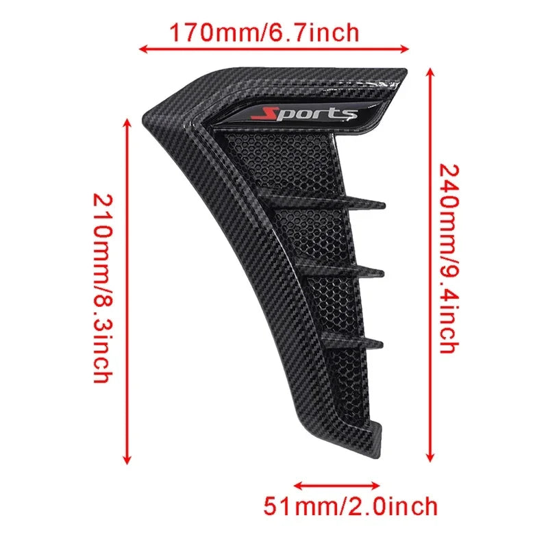 Universal Fender Vent Covers (2-Piece Set) — TPU Rubber, Black or Carbon Color