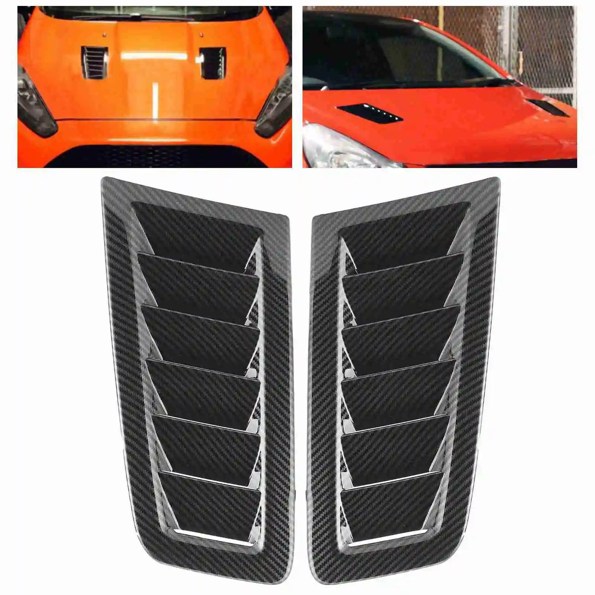 Universal Hood Vent Covers (2-Piece Set) — ABS, White, Black or Simulated Carbon