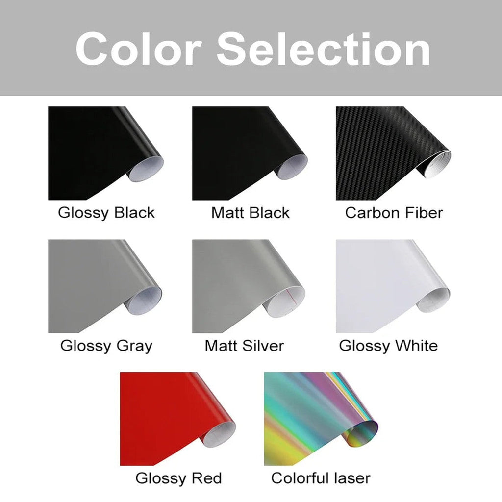 Common Traffic Mafia decal color options: glossy black, matte black, carbon fiber, gray, silver, white, red and laser