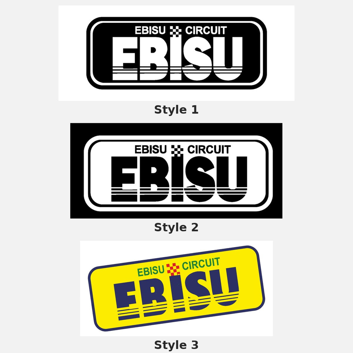 Ebisu-style slap sticker style chart showing styles 1, 2 and 3