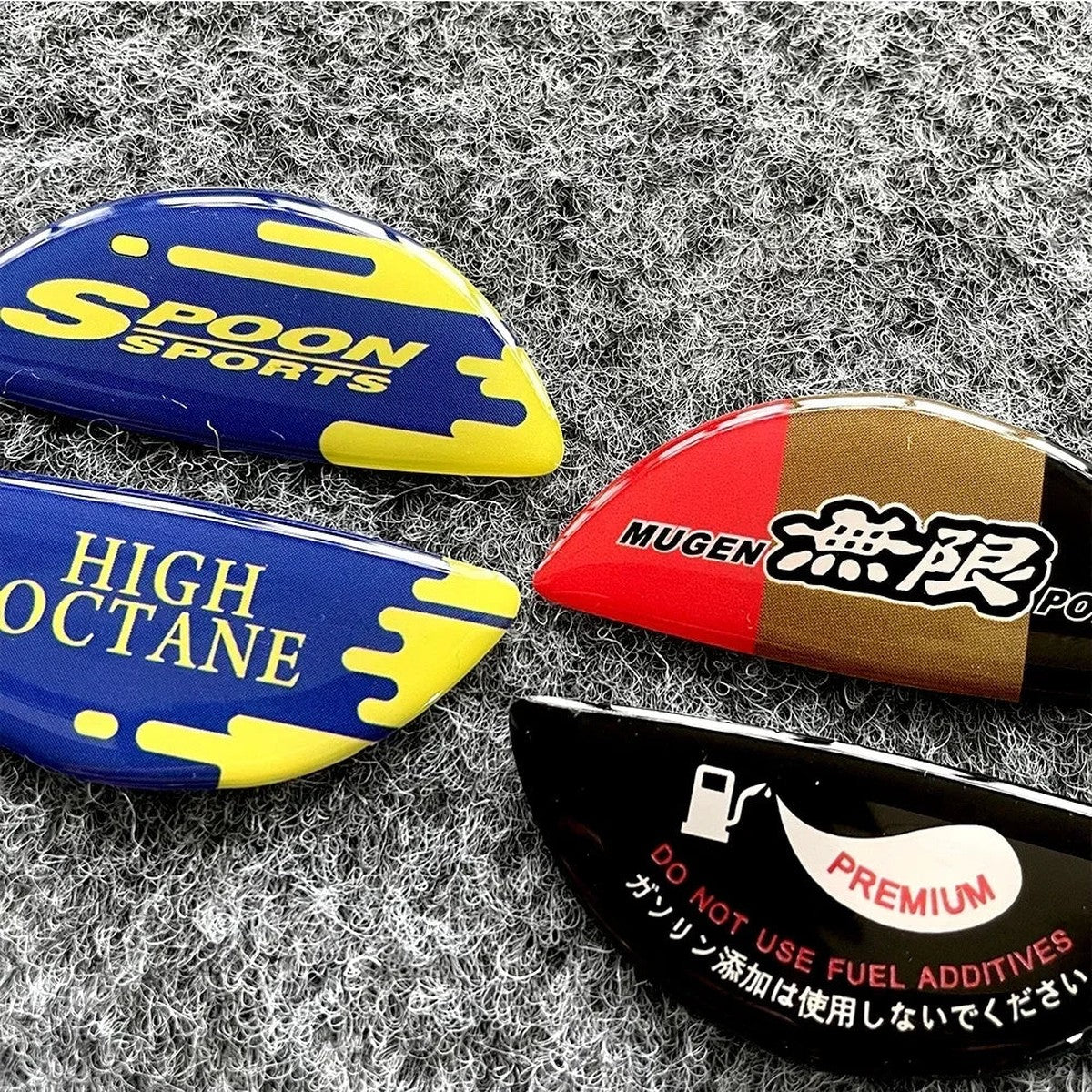Mugen-style and Spoon-style epoxy fuel cap decals
