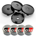 Four black 60 mm center caps with silver GR Sport-style stickers