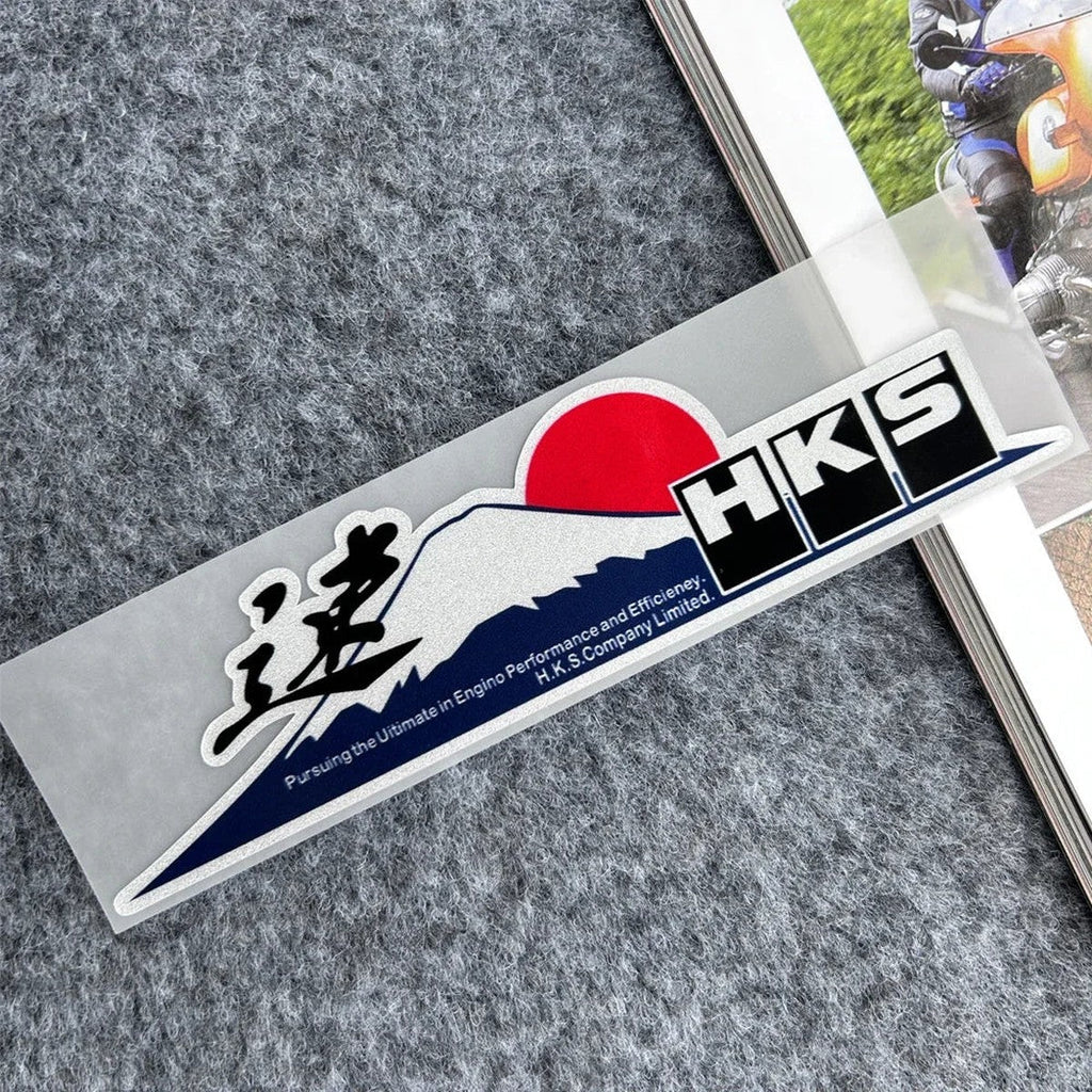 HKS-style Mt. Fuji reflective sticker with red rising sun, design A