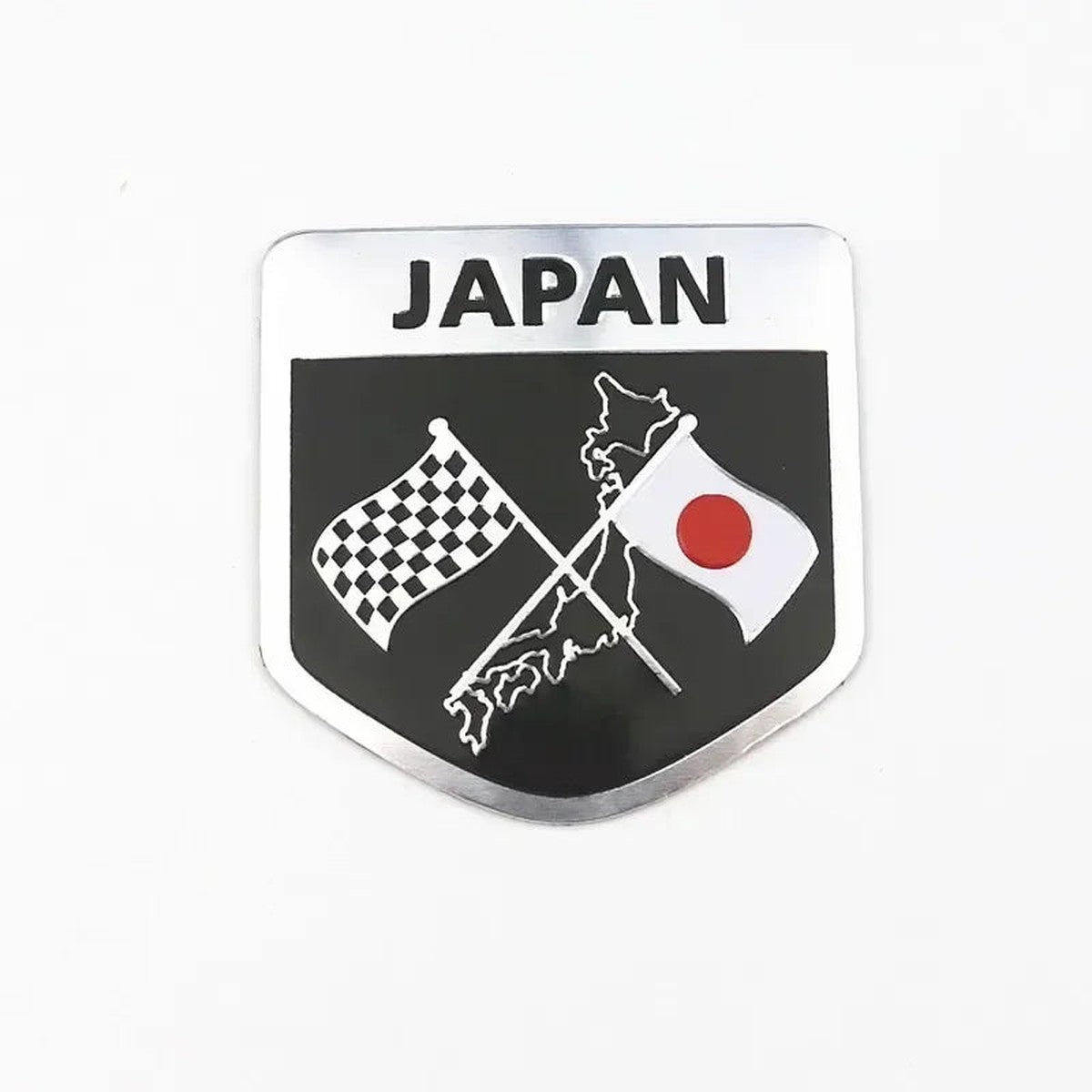 Black shield Japan emblem with racing flags, style C
