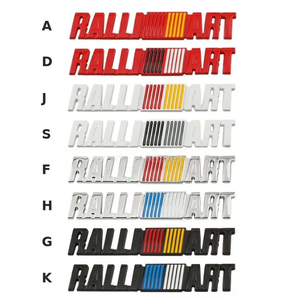 Ralliart-style badge style chart, styles A, D, J, S, F, H, G and K