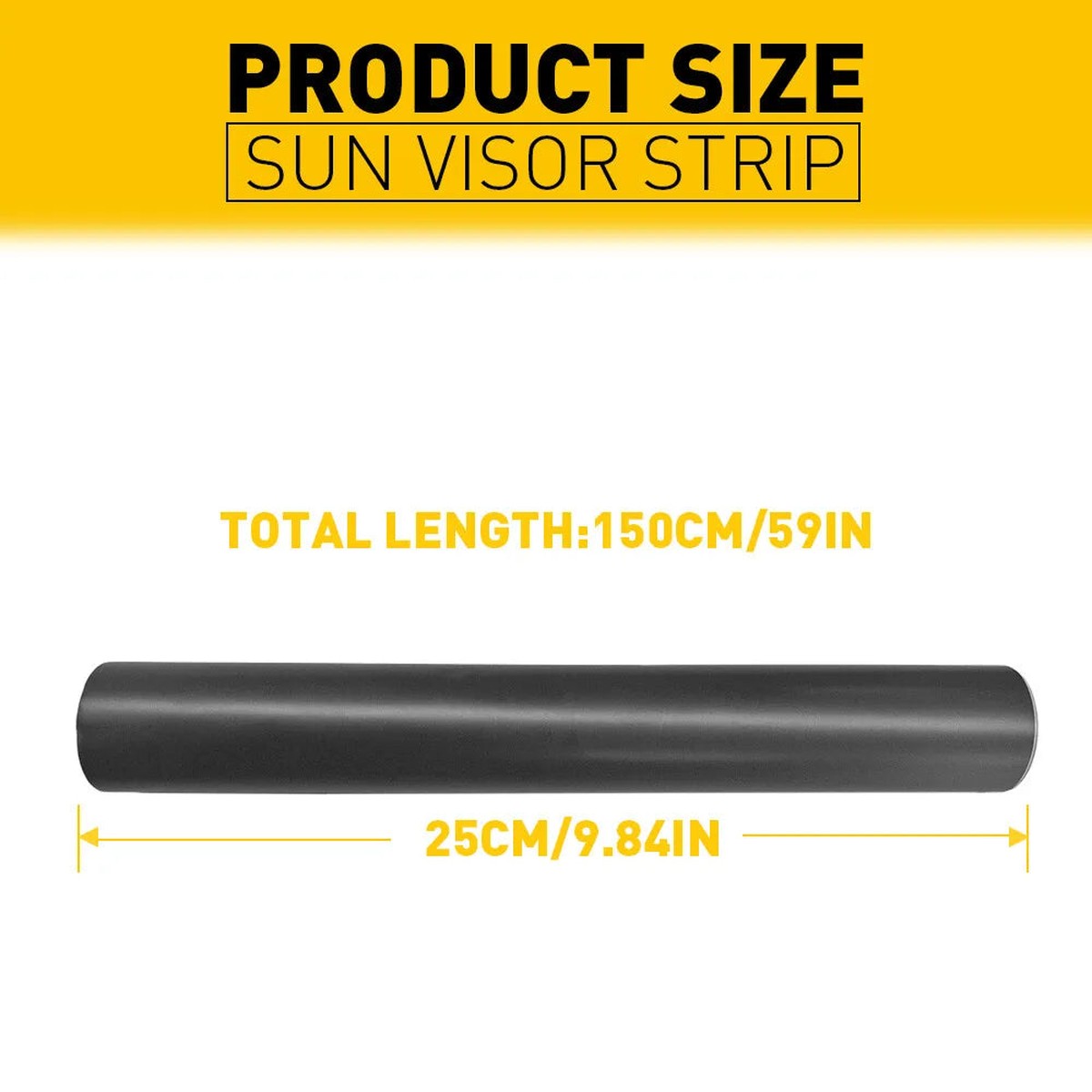 Sun strip size chart: 150 cm (59 in) long by 25 cm (9.84 in) tall