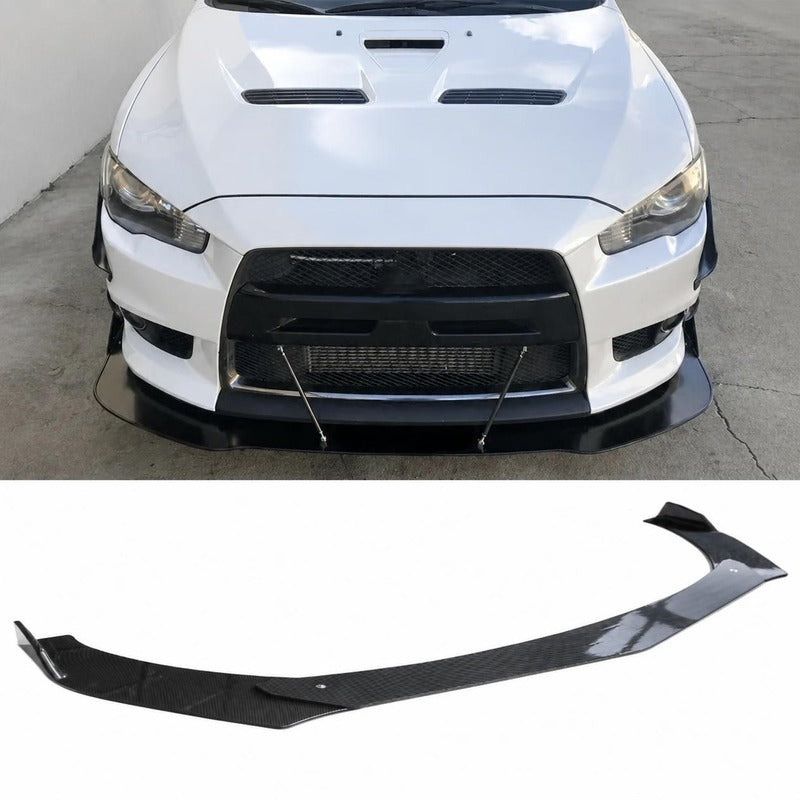 2008-2015 Mitsubishi Lancer Evolution X 4-Piece Front Bumper Lip Kit — Gloss Black or Carbon-Look