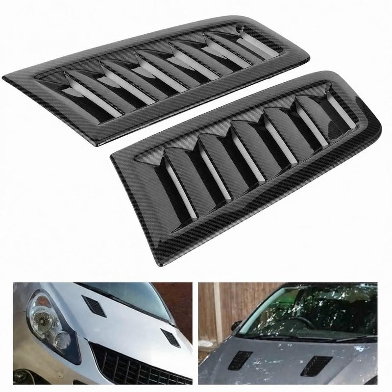 Universal Hood Vent Covers (2-Piece Set) — ABS, White, Black or Simulated Carbon