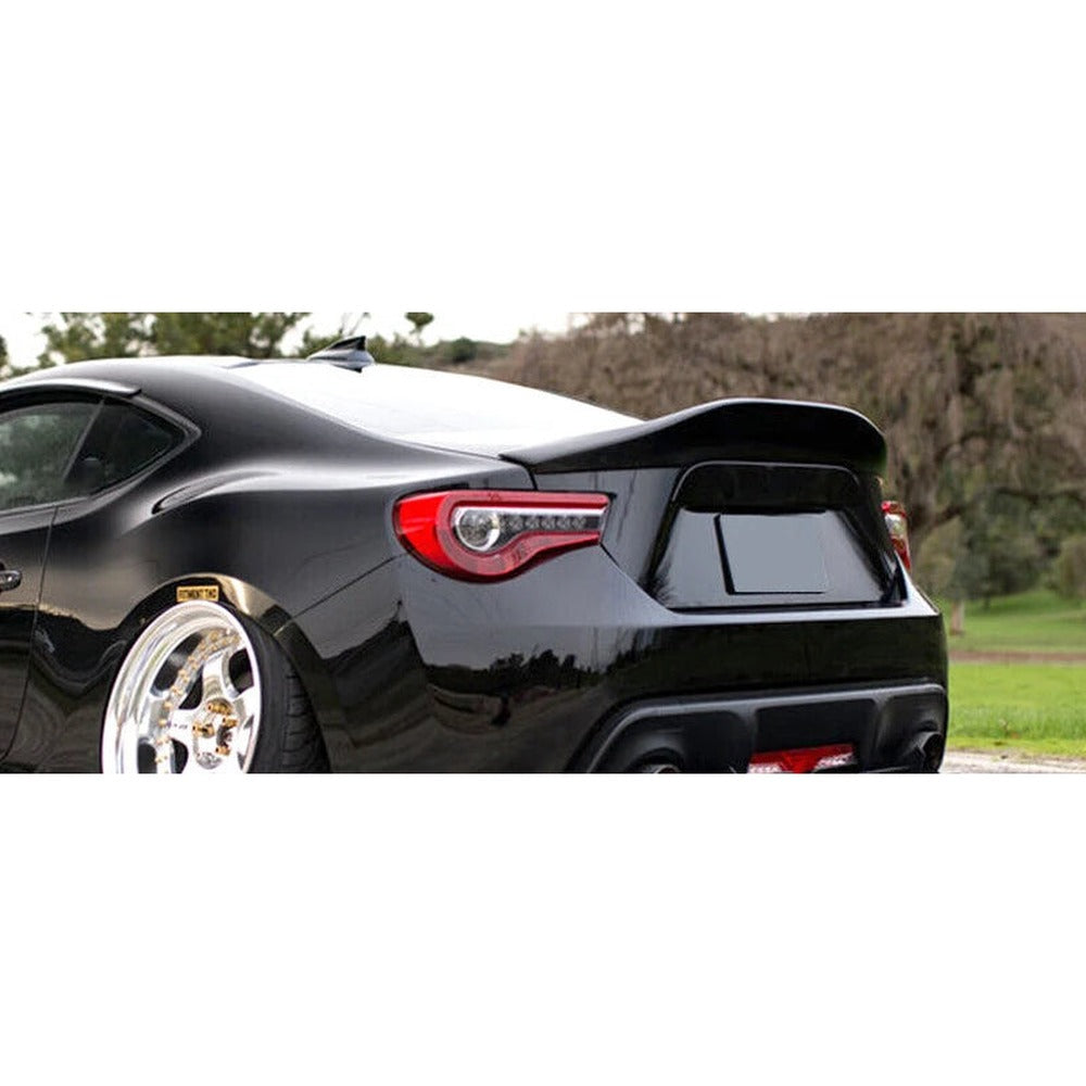 Duckbill spoiler installed on a black first-generation Toyota 86