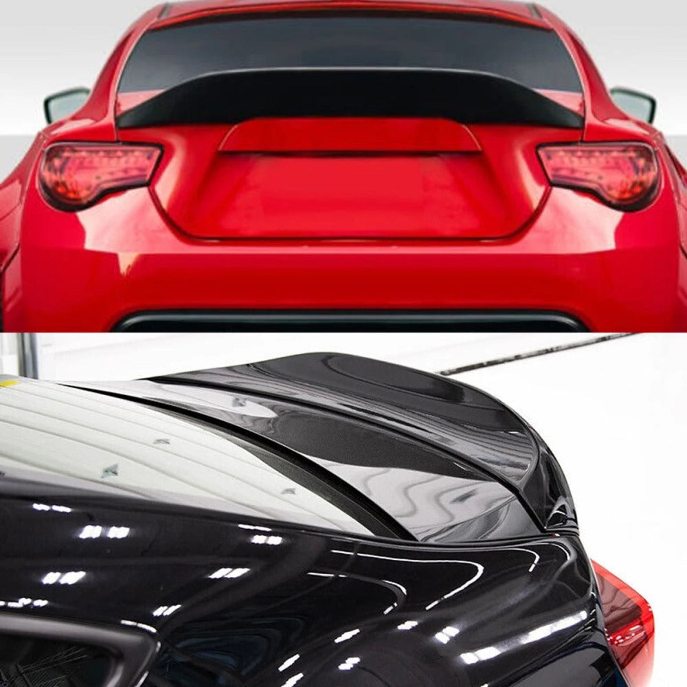 Duckbill spoiler installed on red and black first-generation BRZ / FR-S / 86 coupes