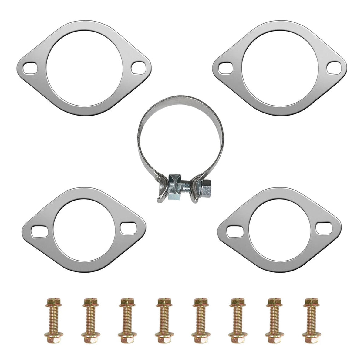 Included installation hardware: four gaskets, one exhaust clamp and eight bolts
