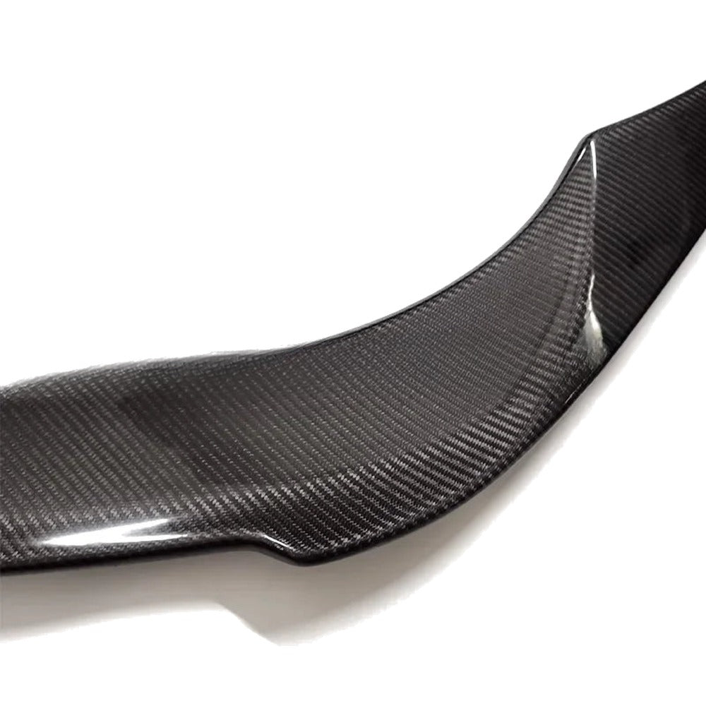 Close-up of the carbon fiber weave on the Supra ducktail spoiler