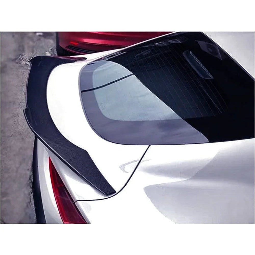 Carbon ducktail spoiler installed on a white GR Supra A90, view from above